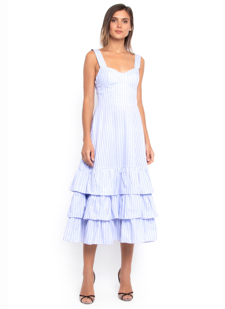 Prana Skypath Dress Open Back Blue Stripe Stellar Tradewinds Size